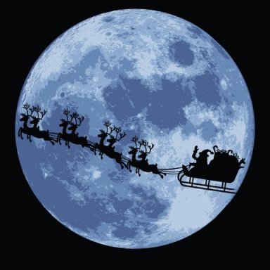 Santa silhouette across moon